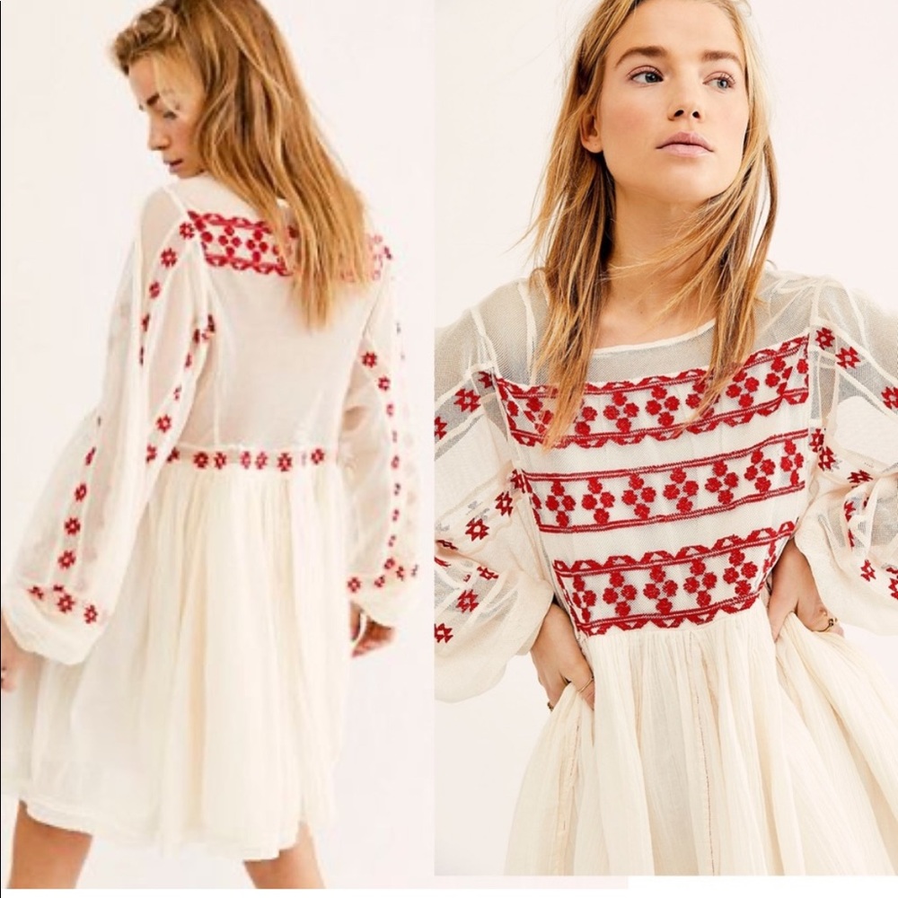 NWT Free People Need Me Embroidered Mini Dress